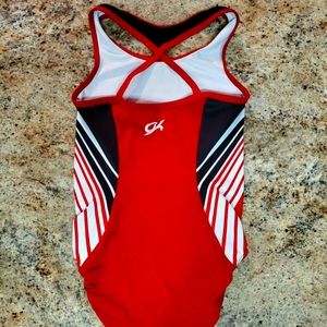 COMPETITION GK Elite Ch Medium Gymnastics Dance Leotard Red White Blue RACERBACK